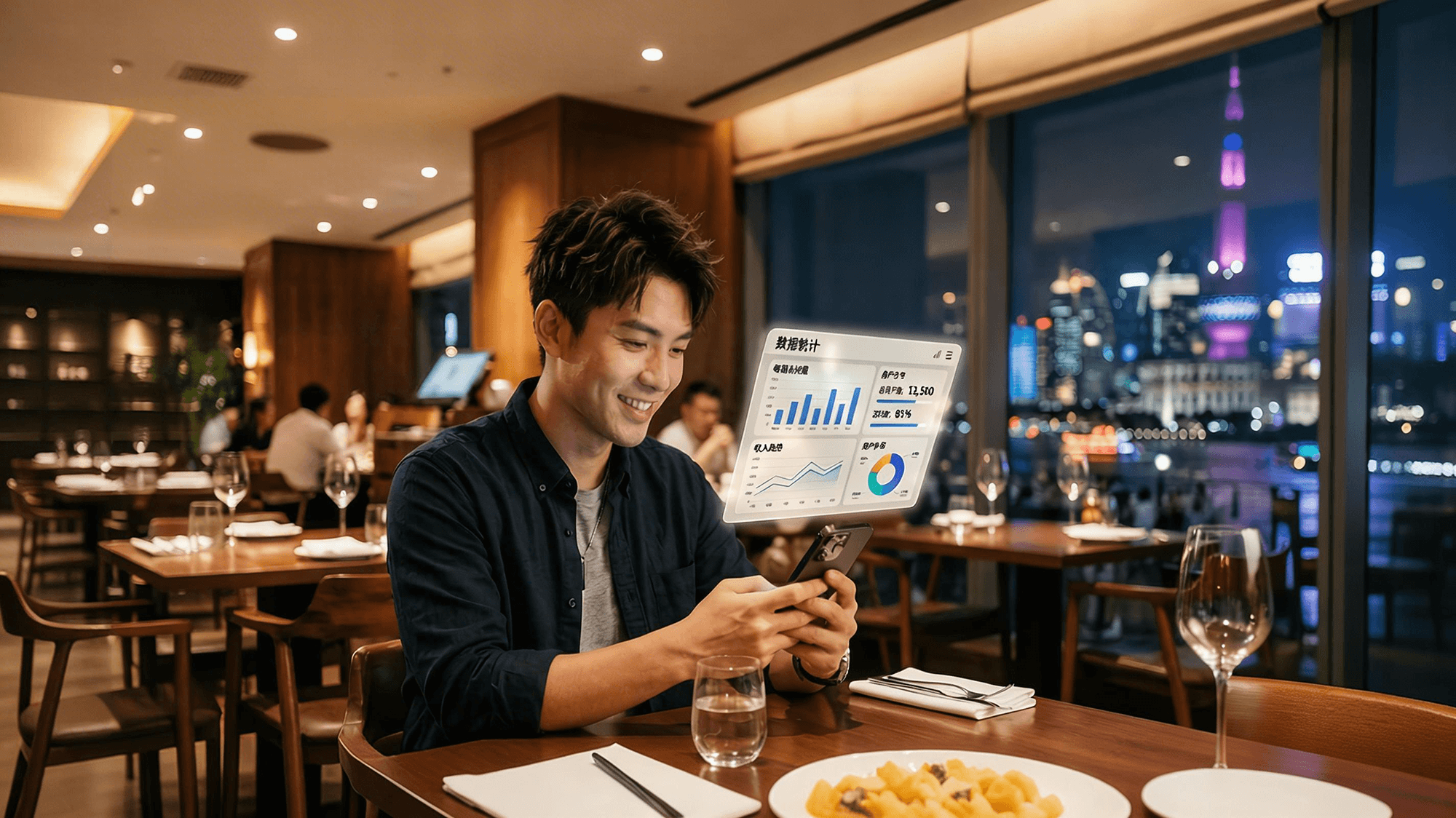 夜景充电站与城市天际线占位(图片占位)